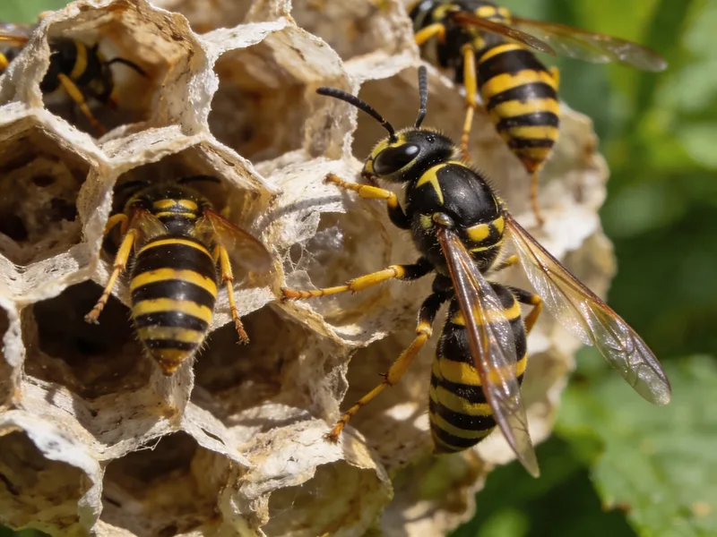 Wespe auf Holzoberfläche — Erkennungsmerkmale und Nestbau